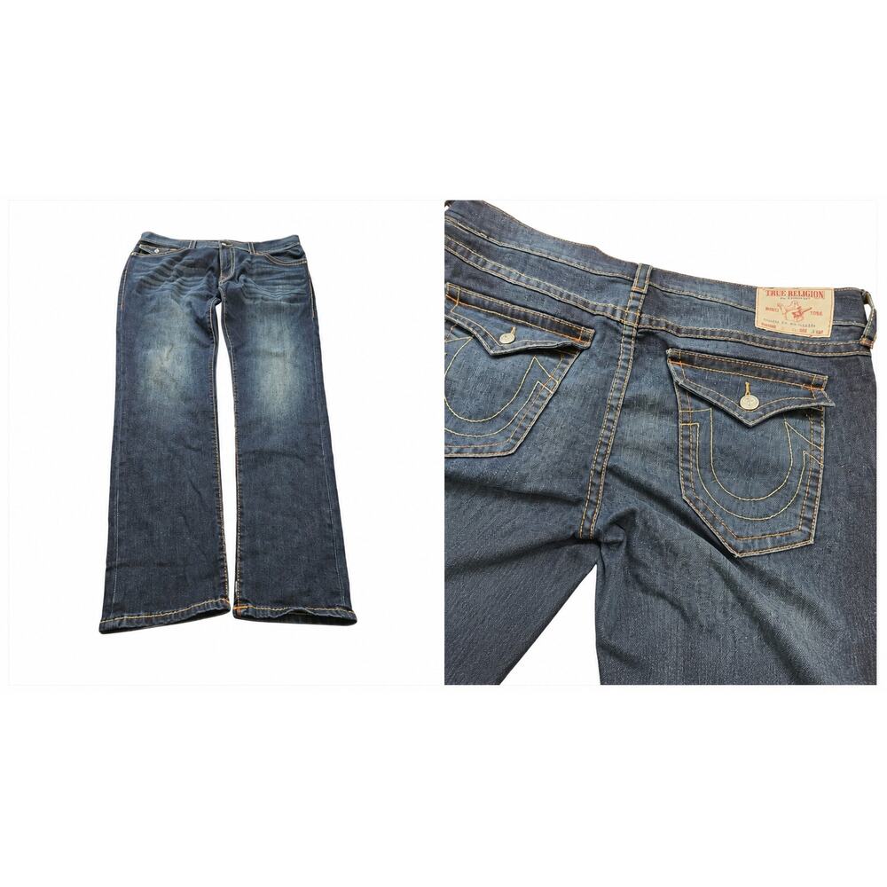 True Religion Rocco Relaxed Skinny Jeans Men 42 Dark Wash Flap Pocket Stretch